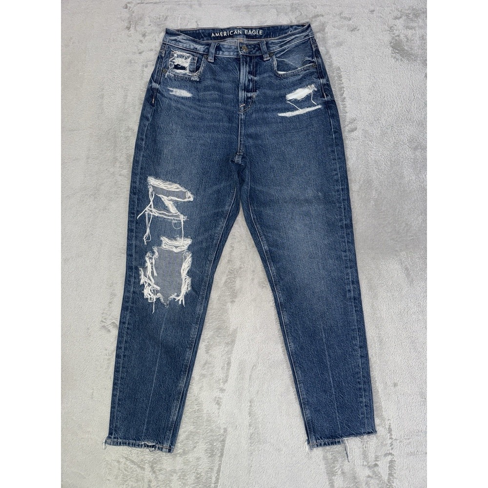 American Eagle Mom Jeans Women's 2 High Rise Distressed Raw Hem 26x26.5